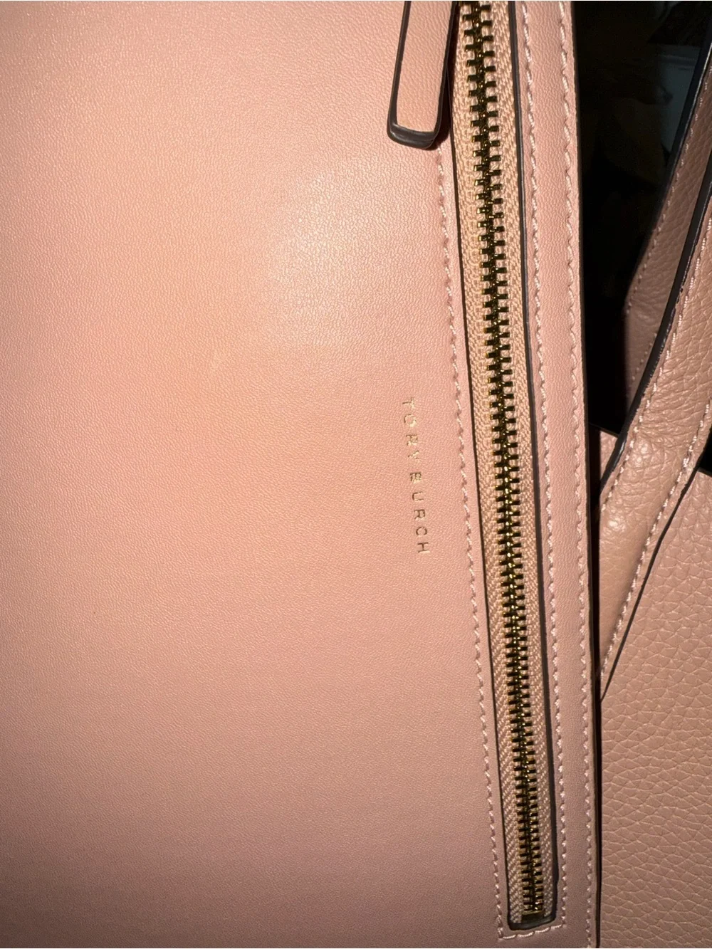 Tory Burch Blush Pink Pebbled Leather Tote with Gold Logo